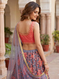 Impressive Grey Floral Embroidered Net Event Wear Lehenga Choli With Dupatta