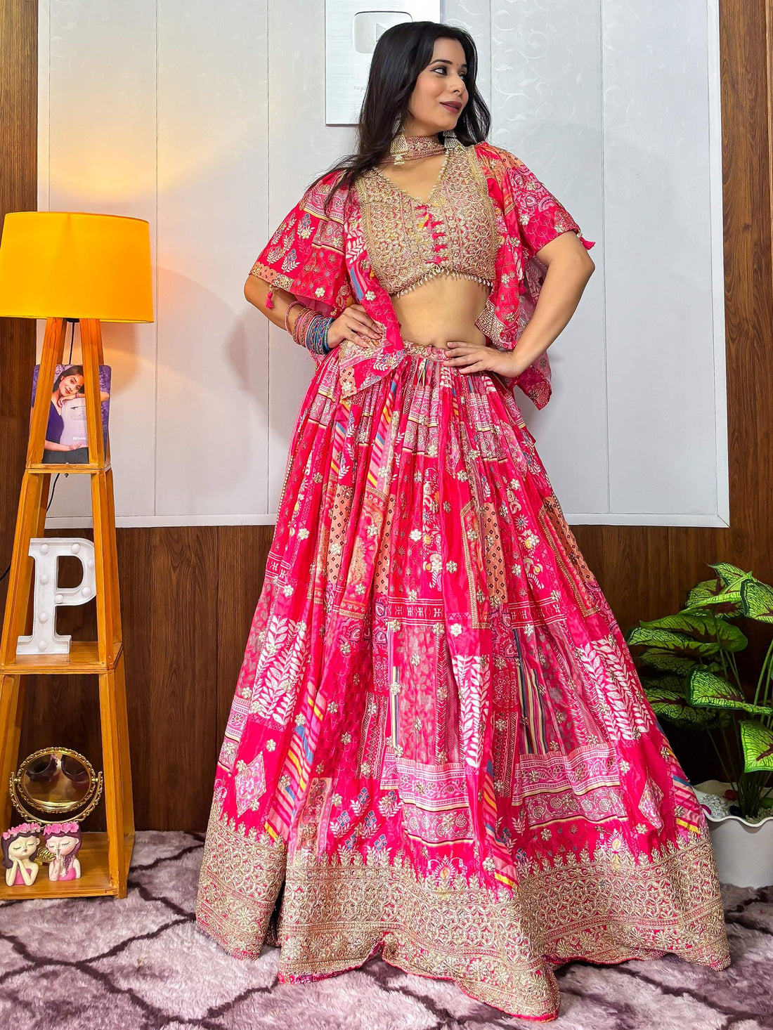 Impressive Hot Pink Digital Printed Chinon Lehenga Choli With Dupatta