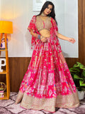 Impressive Hot Pink Digital Printed Chinon Lehenga Choli With Dupatta