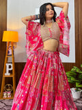 Impressive Hot Pink Digital Printed Chinon Lehenga Choli With Dupatta