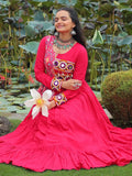 Impressive Hot Pink Gamthi Work Rayon Navratri Special Gown - Zeel Clothing