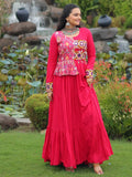 Impressive Hot Pink Gamthi Work Rayon Navratri Special Gown - Zeel Clothing