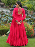 Impressive Hot Pink Gamthi Work Rayon Navratri Special Gown - Zeel Clothing
