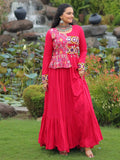 Impressive Hot Pink Gamthi Work Rayon Navratri Special Gown - Zeel Clothing