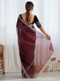 Impressive Maroon Border Work Net Wedding Wear Saree With Blouse - Zeel Clothing