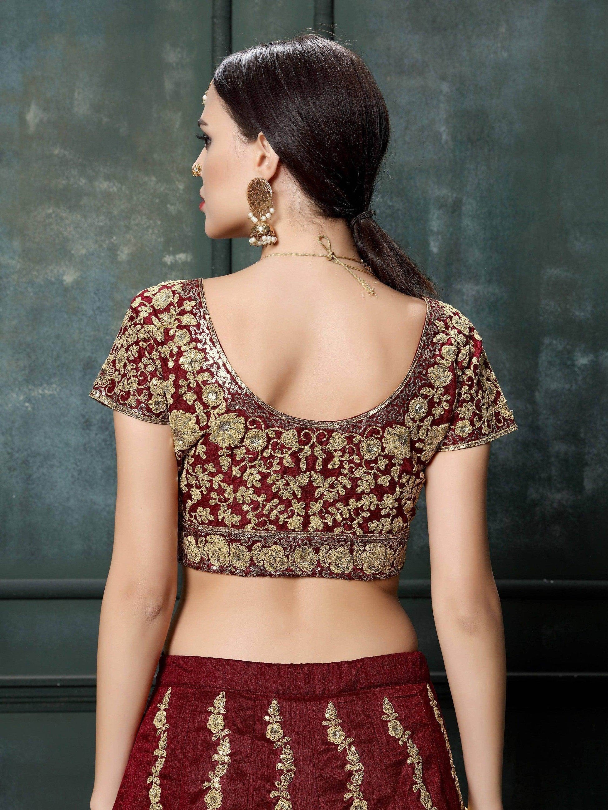 Impressive Maroon Colored Designer Partywear Raw Silk Lehenga Choli - Zeel Clothing