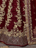 Impressive Maroon Colored Designer Partywear Raw Silk Lehenga Choli - Zeel Clothing