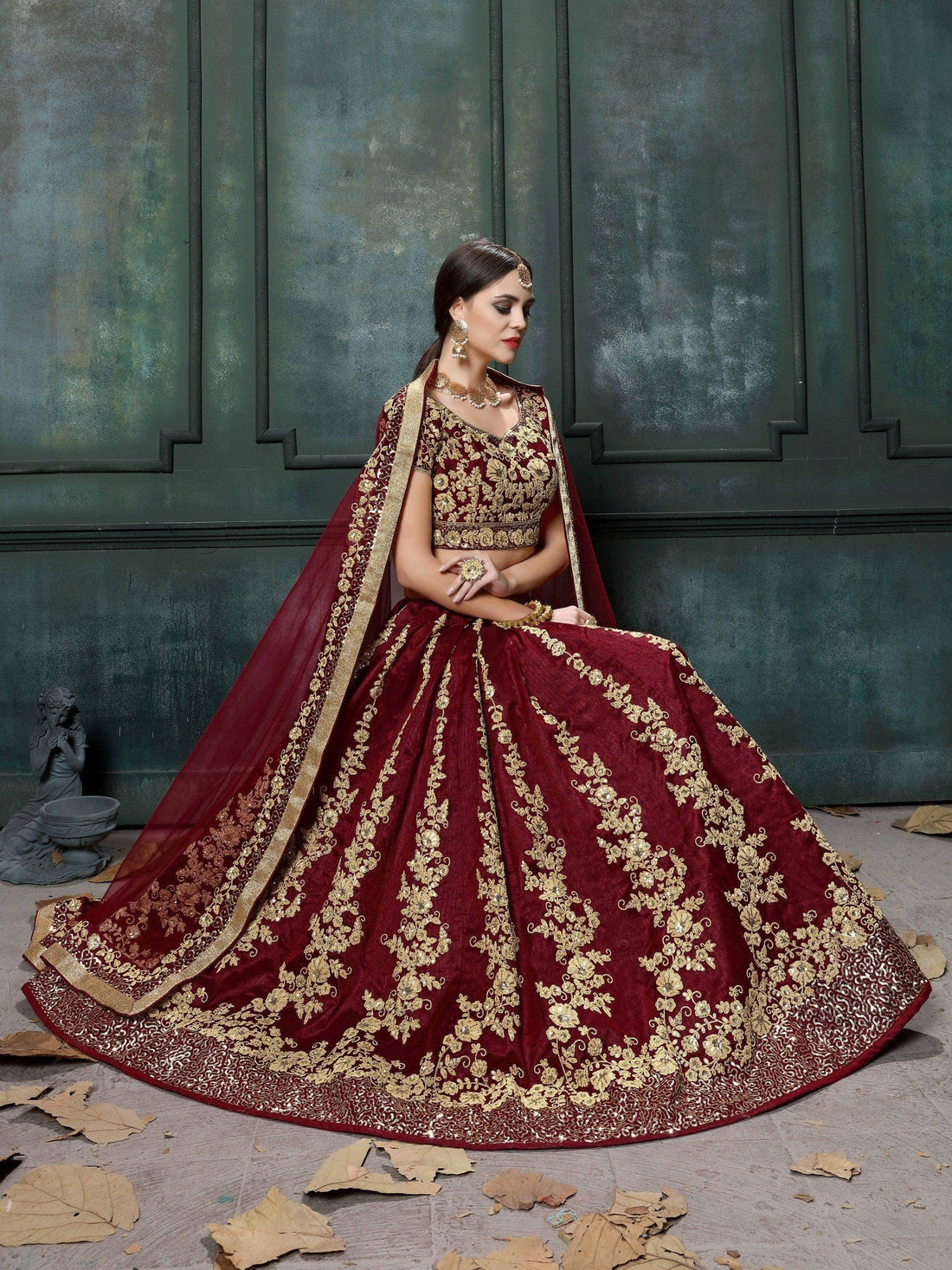 Impressive Maroon Colored Designer Partywear Raw Silk Lehenga Choli - Zeel Clothing