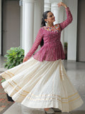 Impressive Maroon Cotton Navratri Wear Lehenga With Bandhani Print Peplum Top - Zeel Clothing