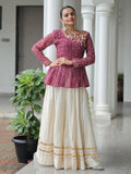 Impressive Maroon Cotton Navratri Wear Lehenga With Bandhani Print Peplum Top - Zeel Clothing