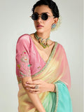 Impressive Multi-Color Border Work Organza Party Wear Saree With Blouse - Zeel Clothing