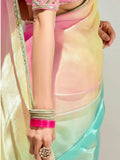 Impressive Multi-Color Border Work Organza Party Wear Saree With Blouse - Zeel Clothing