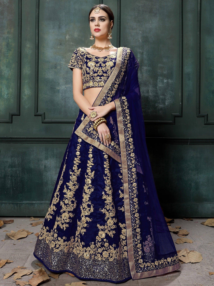 Impressive Navy Blue Colored Designer Partywear Raw Silk Lehenga Choli