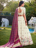 Impressive Off-White Sequins Cotton Event Wear Lehenga Choli With Wine Dupatta - Zeel Clothing