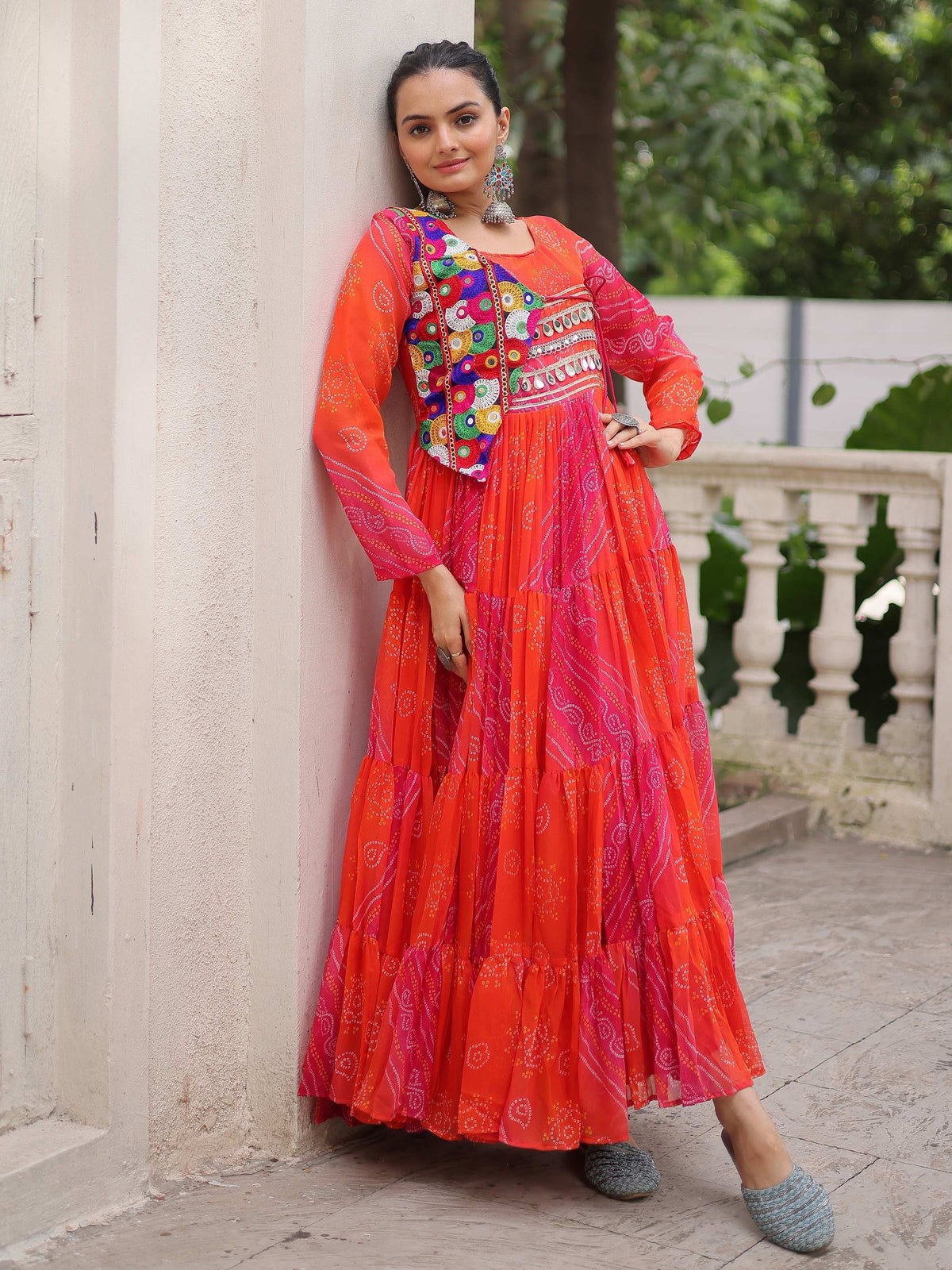 Impressive Pink Bandhej Print Georgette Navratri Special Gown - Zeel Clothing