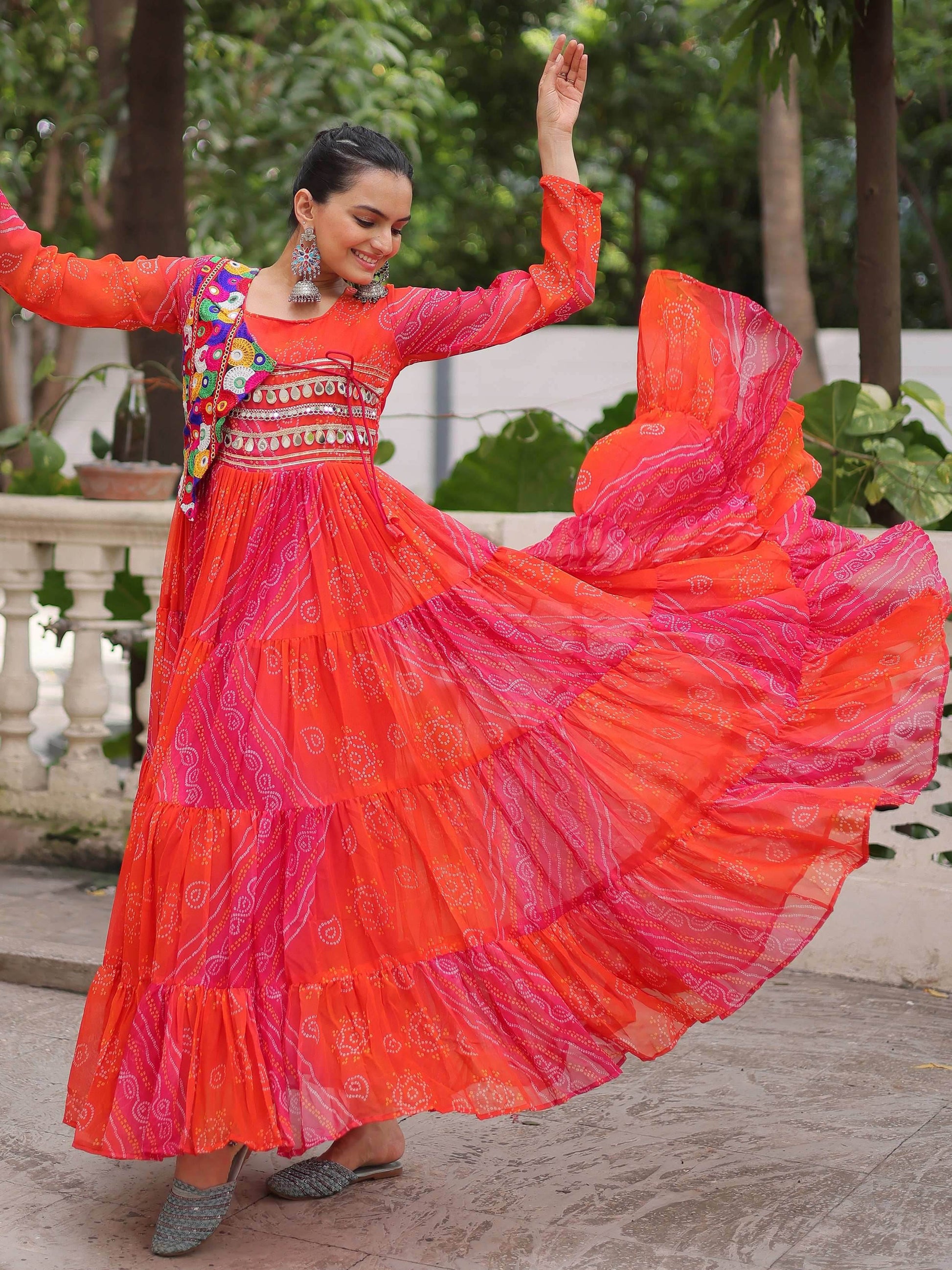 Impressive Pink Bandhej Print Georgette Navratri Special Gown - Zeel Clothing