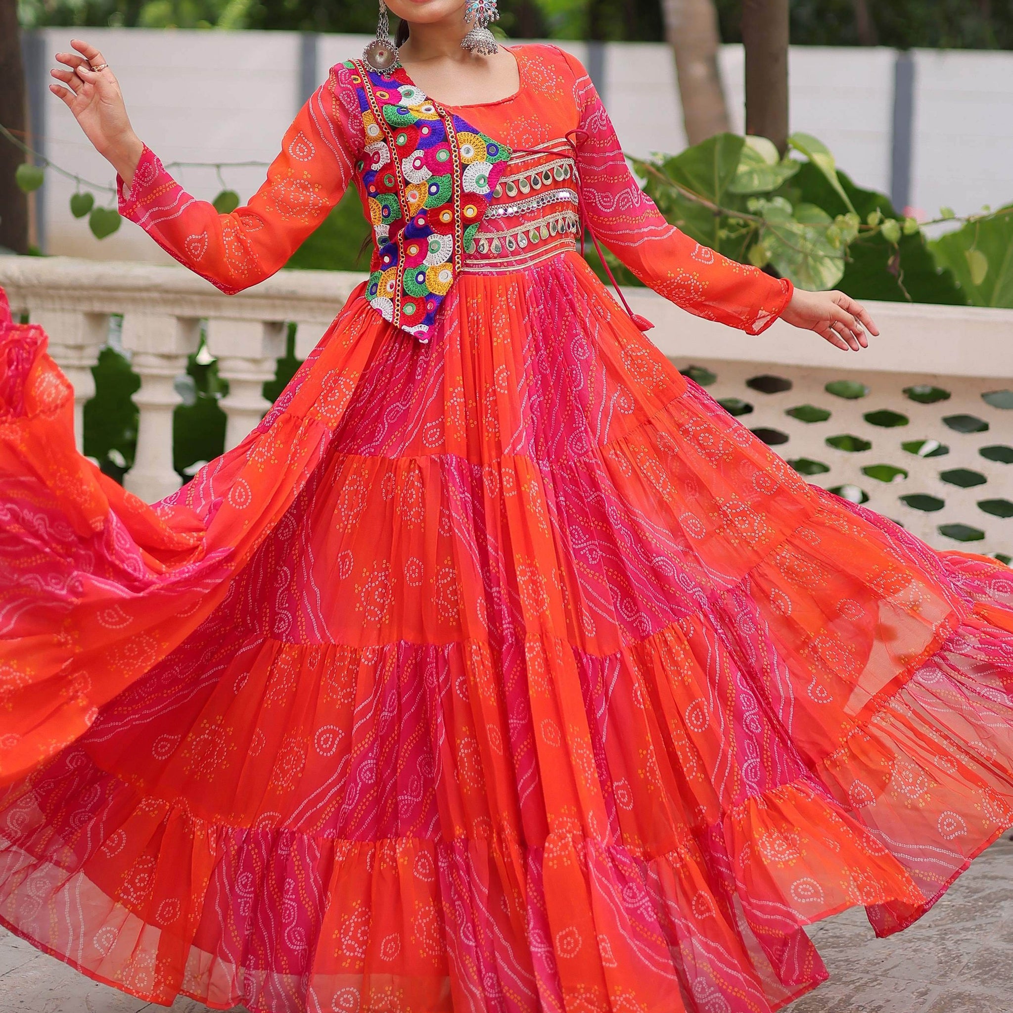 Impressive Pink Bandhej Print Georgette Navratri Special Gown - Zeel Clothing