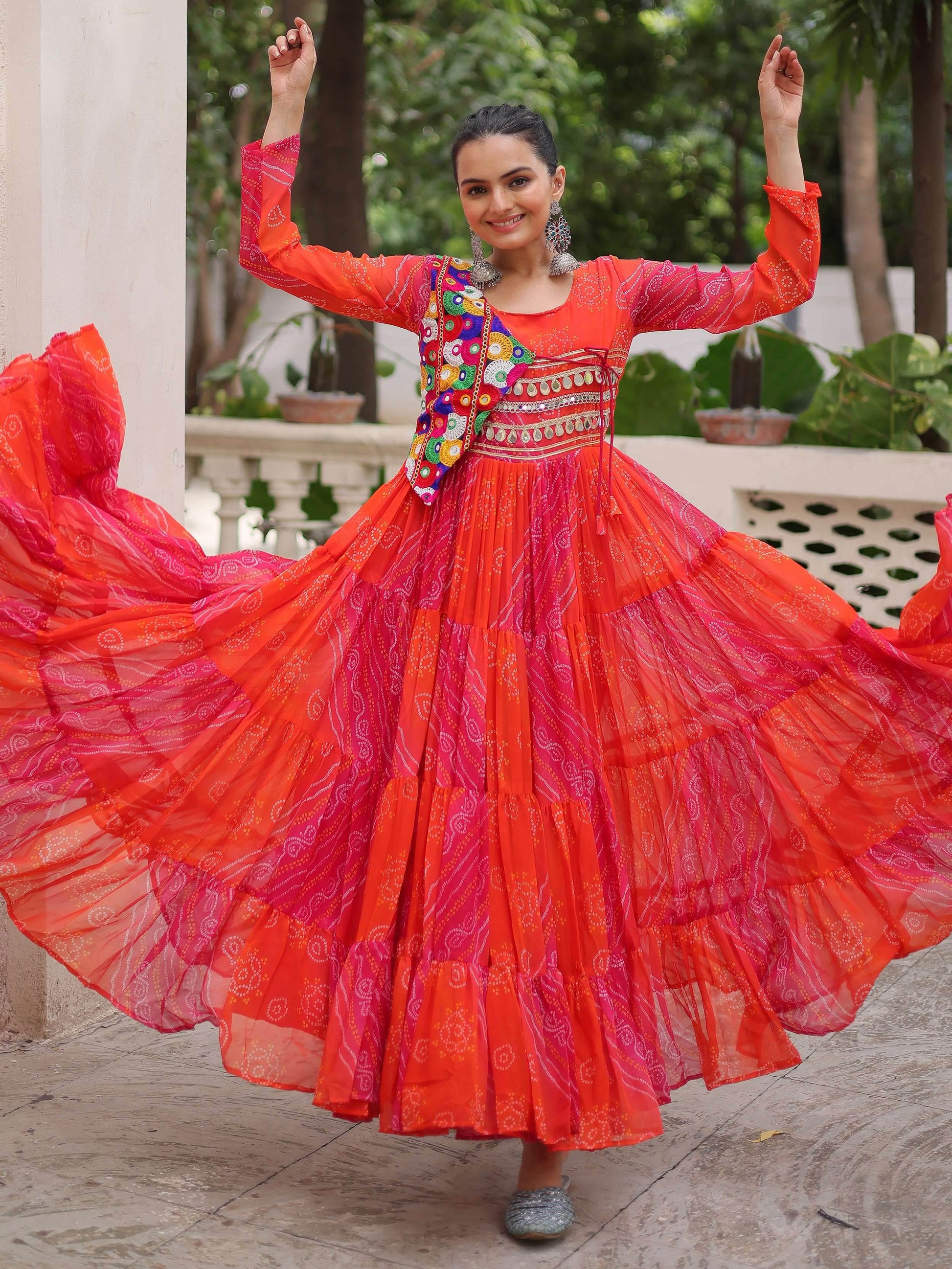 Impressive Pink Bandhej Print Georgette Navratri Special Gown - Zeel Clothing