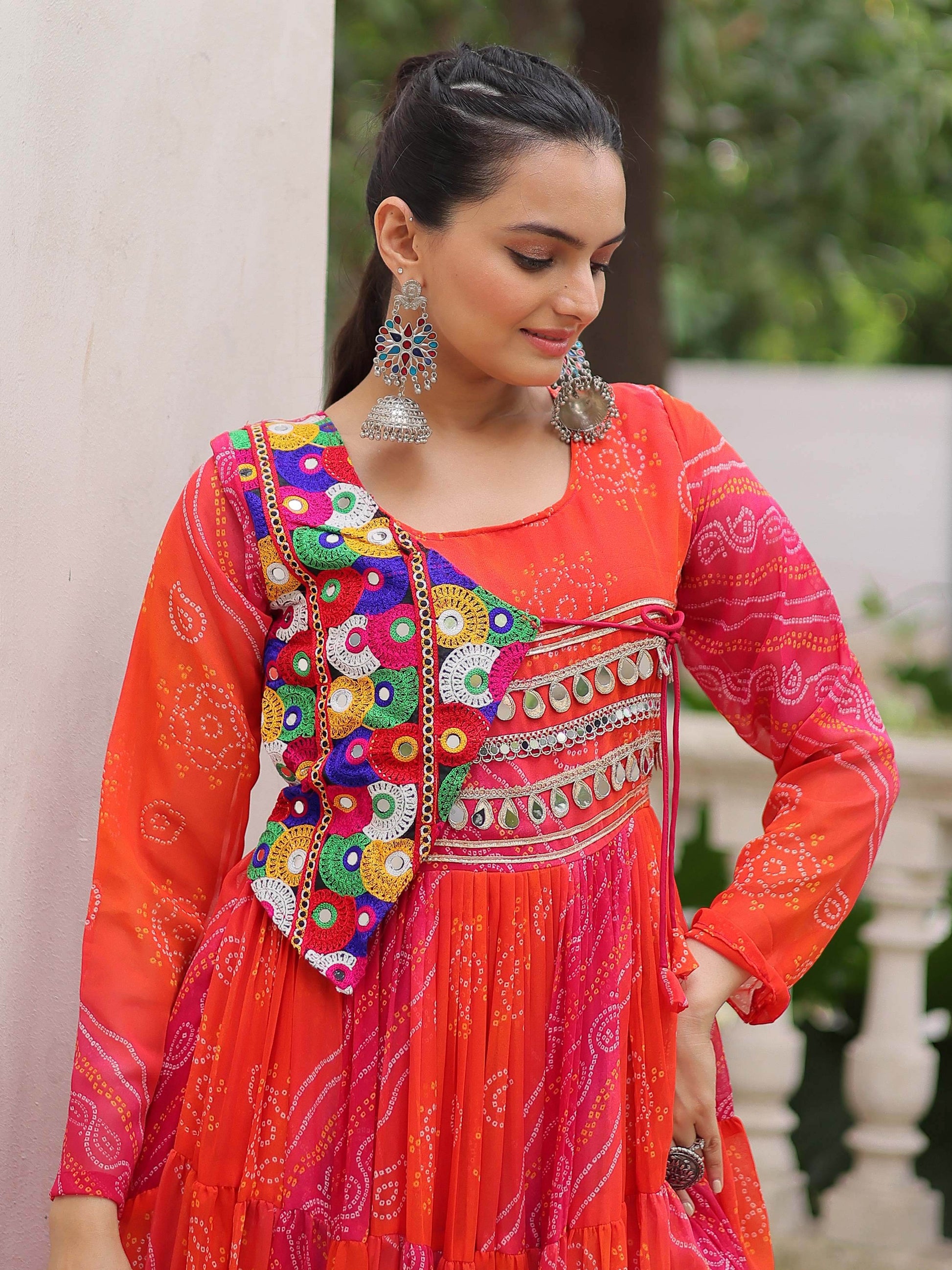Impressive Pink Bandhej Print Georgette Navratri Special Gown - Zeel Clothing