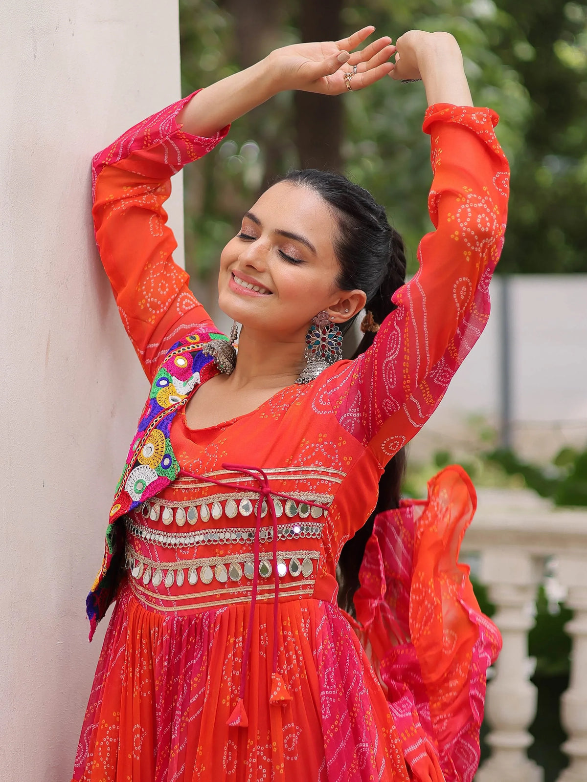Impressive Pink Bandhej Print Georgette Navratri Special Gown - Zeel Clothing