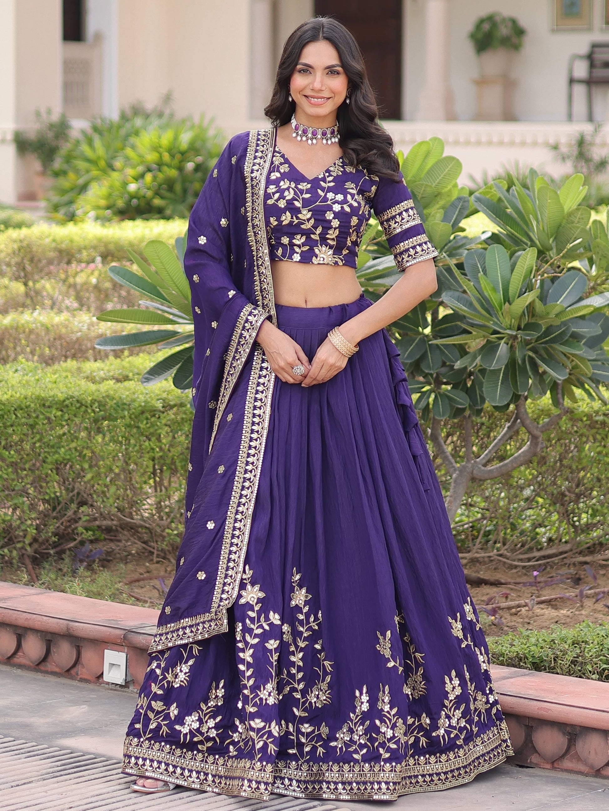 Impressive Purple Zari Embroidery Silk Marriage Wear Lehenga Choli With Dupatta