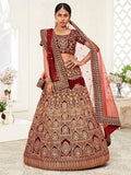 Impressive Red Embroidered Work Velvet Bridal Wear Lehenga Choli - Zeel Clothing