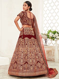 Impressive Red Embroidered Work Velvet Bridal Wear Lehenga Choli - Zeel Clothing
