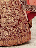 Impressive Red Embroidered Work Velvet Bridal Wear Lehenga Choli - Zeel Clothing