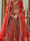 Impressive Red Heavy Embroidered Silk Bridal Lehenga Choli With Double Dupatta
