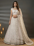 Impressive White Dori Embroidery Net Reception Wear Lehenga Choli