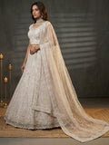Impressive White Dori Embroidery Net Reception Wear Lehenga Choli