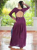 Impressive Wine Gamthi Work Rayon Navratri Special Long Side Cut Kurti - Zeel Clothing