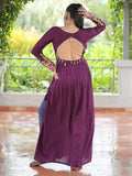 Impressive Wine Gamthi Work Rayon Navratri Special Long Side Cut Kurti - Zeel Clothing
