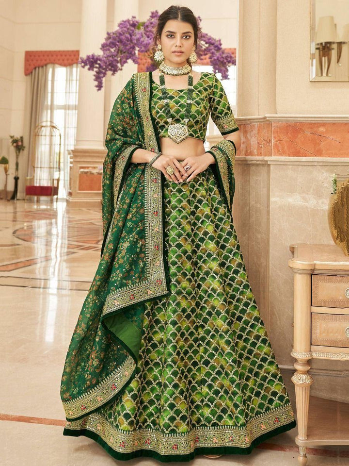 Improbable Green Sequins Art Silk Engagement Wear Lehenga Choli - Zeel Clothing