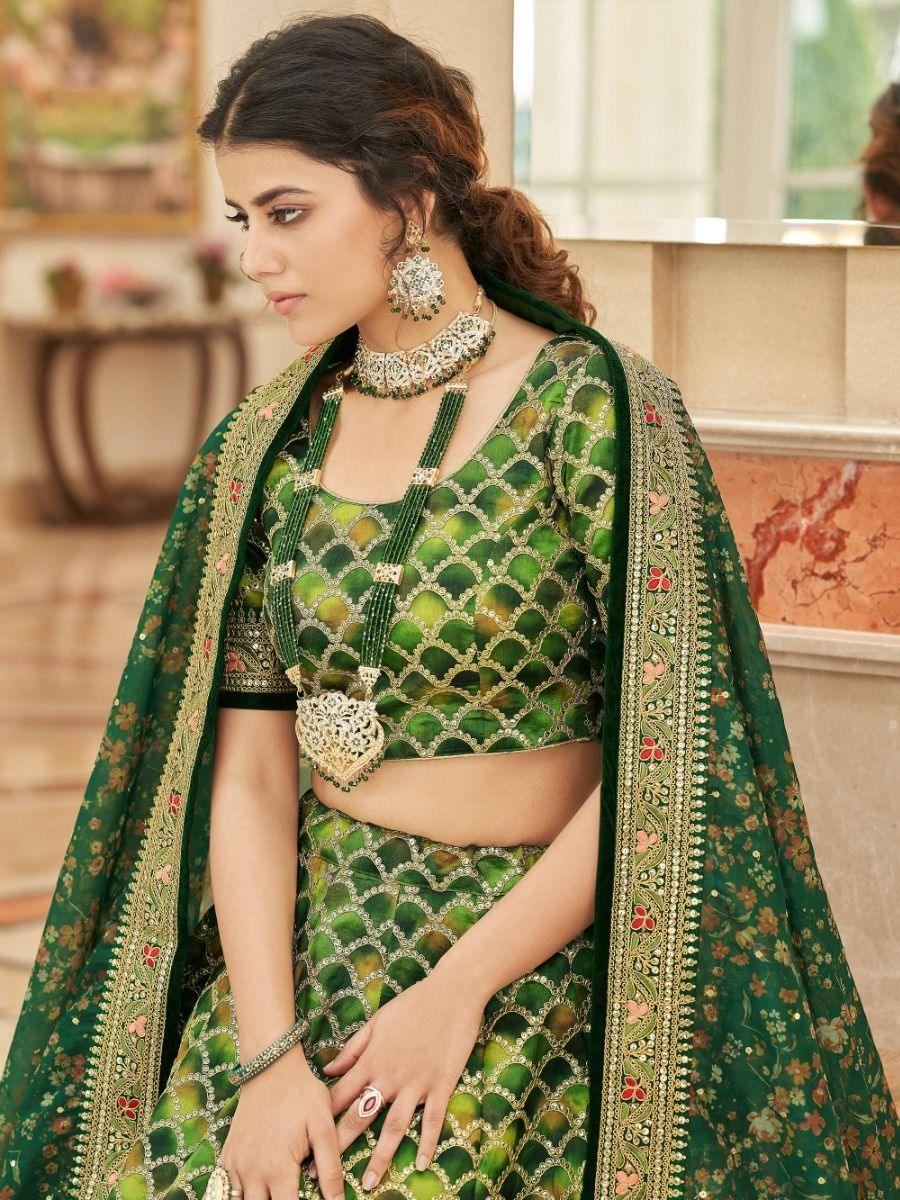 Improbable Green Sequins Art Silk Engagement Wear Lehenga Choli - Zeel Clothing
