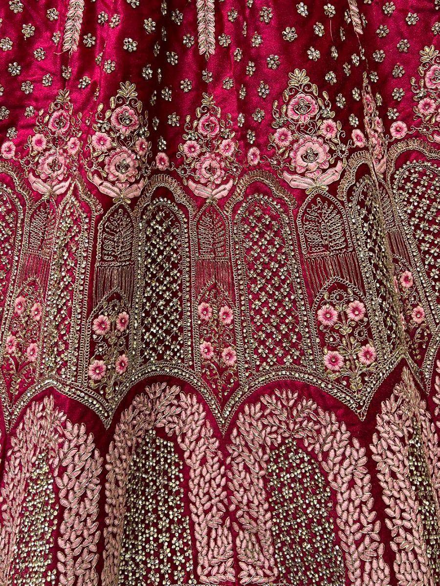 Incomparable Pink Diamond Work Velvet Bridal Lehenga Choli With Dupatta - Zeel Clothing