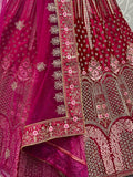 Incomparable Pink Diamond Work Velvet Bridal Lehenga Choli With Dupatta - Zeel Clothing