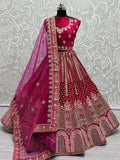 Incomparable Pink Diamond Work Velvet Bridal Lehenga Choli With Dupatta - Zeel Clothing