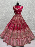 Incomparable Pink Diamond Work Velvet Bridal Lehenga Choli With Dupatta - Zeel Clothing