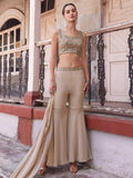 Incredible Beige Mirror Work Georgette Crop Top Sharara With Koti - Zeel Clothing