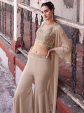 Incredible Beige Mirror Work Georgette Crop Top Sharara With Koti - Zeel Clothing