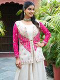 Incredible Beige Organza Wedding Wear Palazzo Suit With Thread Work Jacket - Zeel Clothing