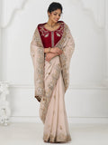 Incredible Beige Thread Work Silk Engagement Wear Saree With Blouse - Zeel Clothing