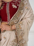 Incredible Beige Thread Work Silk Engagement Wear Saree With Blouse - Zeel Clothing