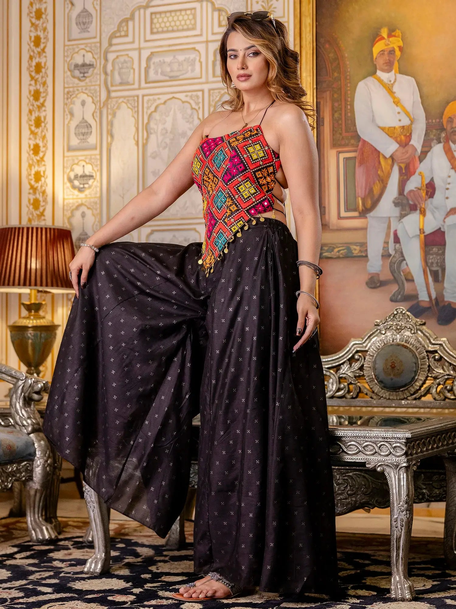 Incredible Black Embroidered Silk Navratri Wear Co-Ord Set - Zeel Clothing