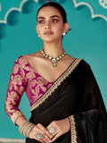 Incredible Black Sequins Embroidered Tissue Silk Party Wear Saree With Blouse - Zeel Clothing