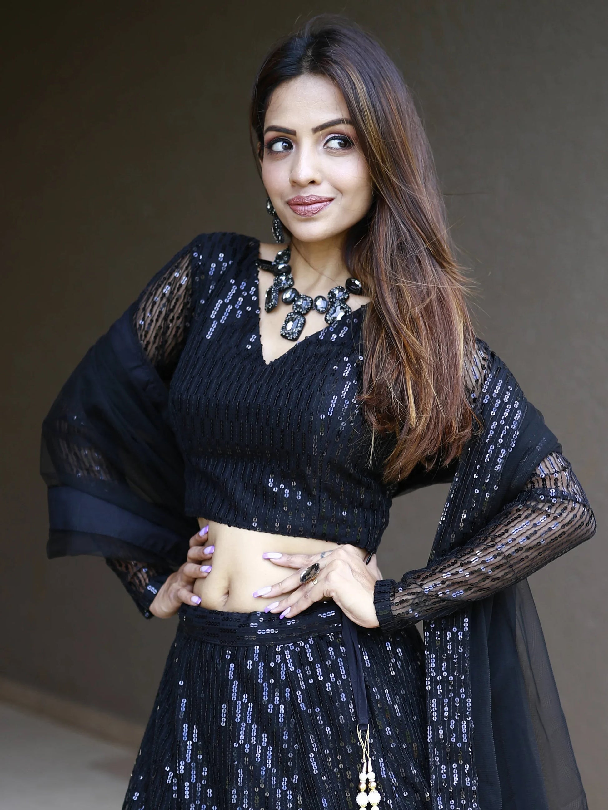 Incredible Black Sequins Net Reception Wear Lehenga Choli With Dupatta - Zeel Clothing