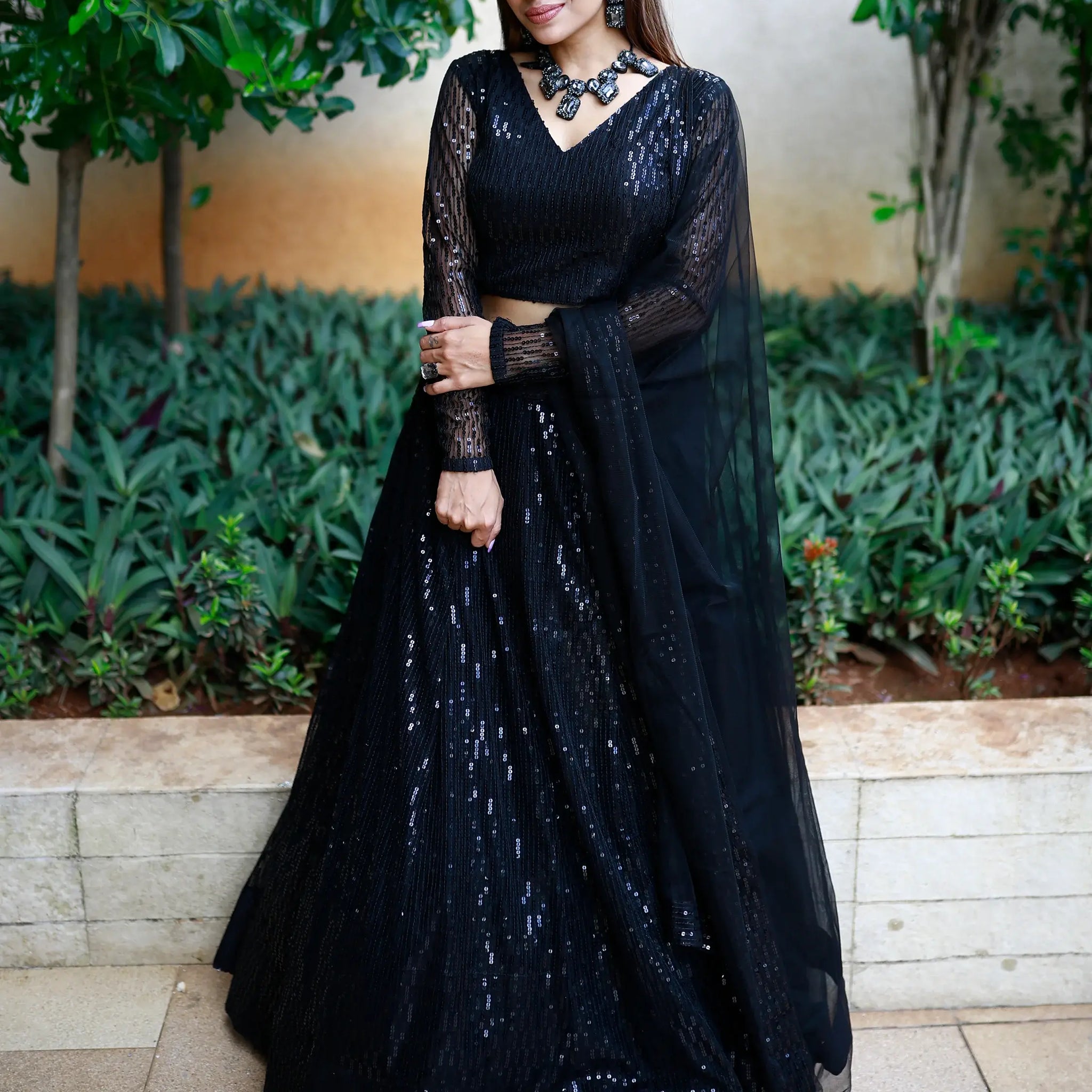 Incredible Black Sequins Net Reception Wear Lehenga Choli With Dupatta - Zeel Clothing