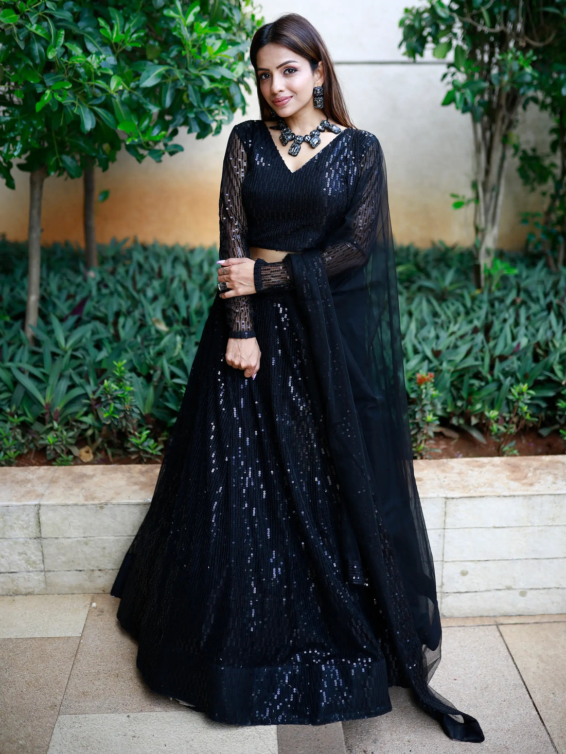 Incredible Black Sequins Net Reception Wear Lehenga Choli With Dupatta - Zeel Clothing