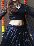 Incredible Black Sequins Net Reception Wear Lehenga Choli With Dupatta - Zeel Clothing
